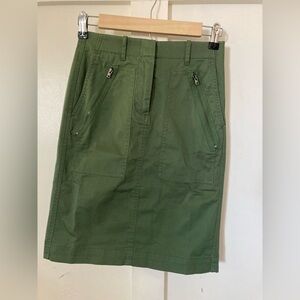 Nwt J Crew green utility pencil skirt flat front zipper pockets Size 00